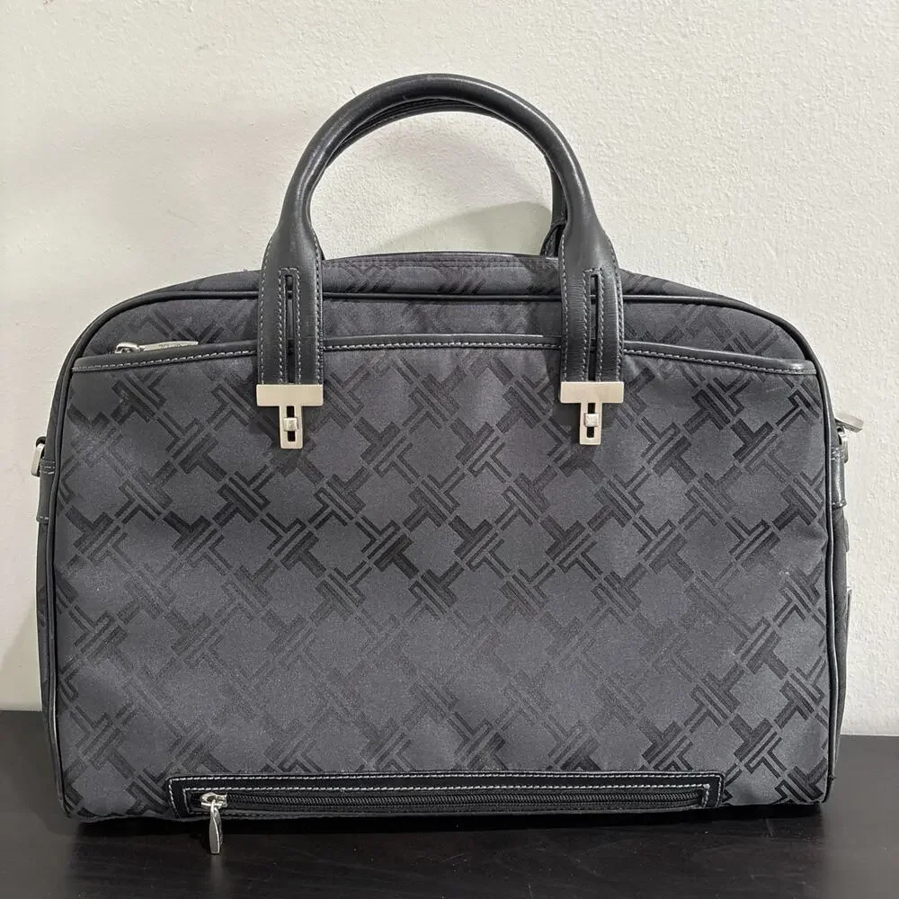 TUMI Black T Monogram Jacquard Nylon Canvas Laptop Briefcase Bag **MISSING STRAP